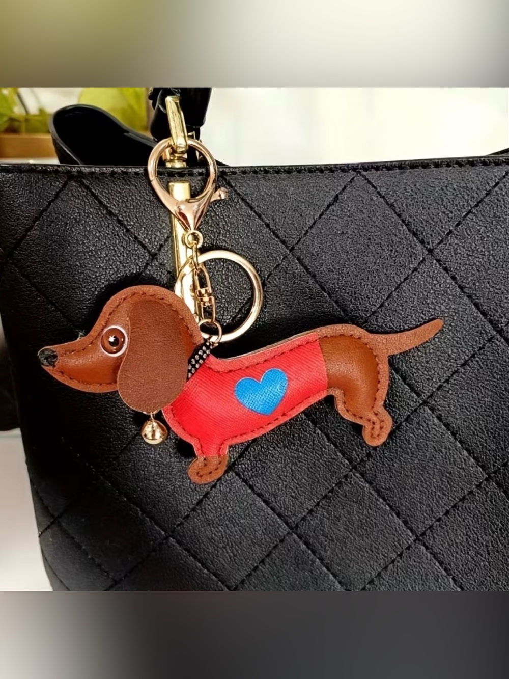 Mini Dachshund PU Leather Keychain Bag Charm NIP